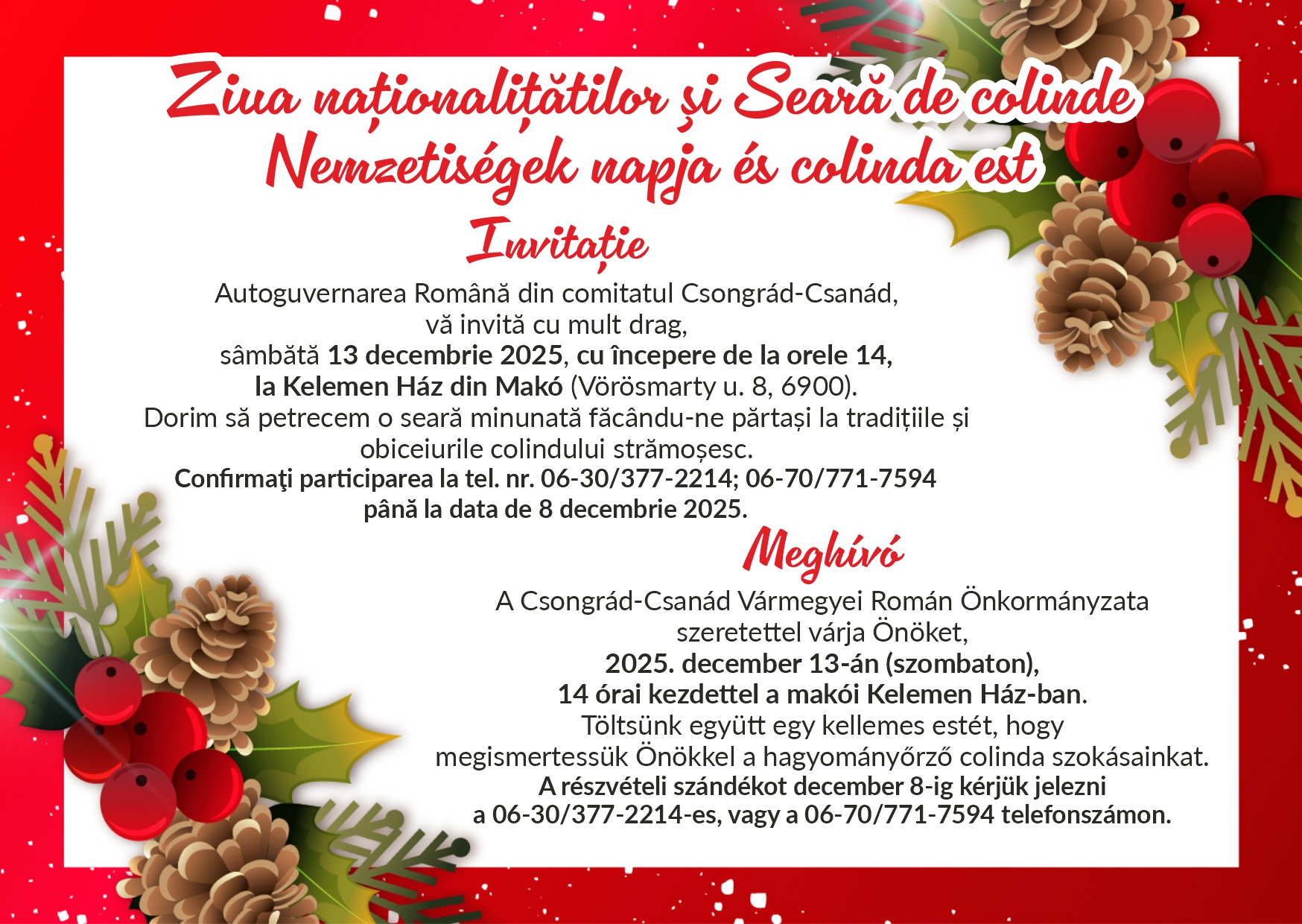 Meghívó - Nemzetiségek napja és Colinda est